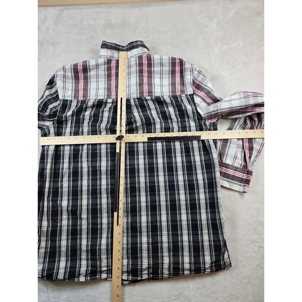 True Religion Western Utility Shirt Mens 2XL Black White Red Plaid Cotton LS